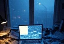 Free AI Tools for Video Generation Chaotic desk with glowing AI video in rainy Seattle