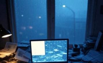 Free AI Tools for Video Generation Chaotic desk with glowing AI video in rainy Seattle