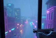 AI Is Taking Over: 7 Real-World Examples That Will Blow Your Mind in 2025 Rainy Seattle view, robot barista juggles, typewriter floats