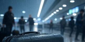Luggage Trackers Reviews: My Messy Quest to Never Lose a Bag Again Rainy airport chaos, glowing tracker saves suitcase