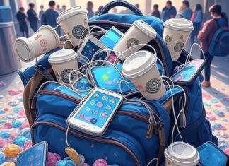The Ultimate Guide to Smart Travel Gadgets That Save Time and Space Cluttered backpack chaos with gadgets at O'Hare