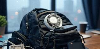 Pack Smarter: 12 Innovative Travel Gadgets for Stress-Free Adventures Rainy Seattle desk with overflowing gadget backpack