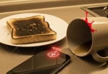 iPhone Battery Dead? How to Still Find It Kitchen chaos with dead iPhone and burnt toast