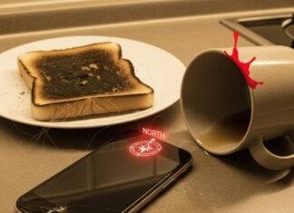 iPhone Battery Dead? How to Still Find It Kitchen chaos with dead iPhone and burnt toast