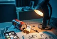 The Ultimate Guide to Free Apps That Boost Productivity and Save Time Disaster desk: cracked phone, energy drink, "GET IT TOGETHER" notebook