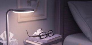 Satisfying Bedroom Gadgets Messy Nightstand with Chips and Smart Lamp