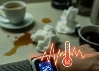 Wearable Thermometers Comparison Sick Day Vibe: Feverish Thermometer and Messy Kitchen Counter
