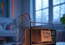 Smart Home Without Google or Amazon Cozy room with DIY hub, retro radio, robot protest