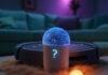 Smart Homes and AI Smart speaker, robot vacuum, bulb with question-mark shadow