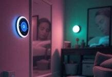10 Genius Smart Home Gadgets That Will Change Your Life in 2025 Cluttered living room with smart thermostat, robot vacuum, spilled coffee, and smart mirror reflecting sleepy face, muted neon tones