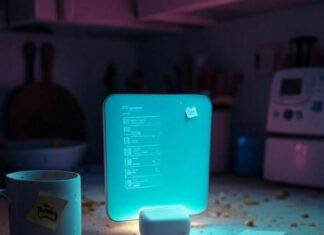 The Future of Smart Homes: 7 Trends That Will Dominate This Decade Messy kitchen counter with glowing smart hub, hopeful tech vibe
