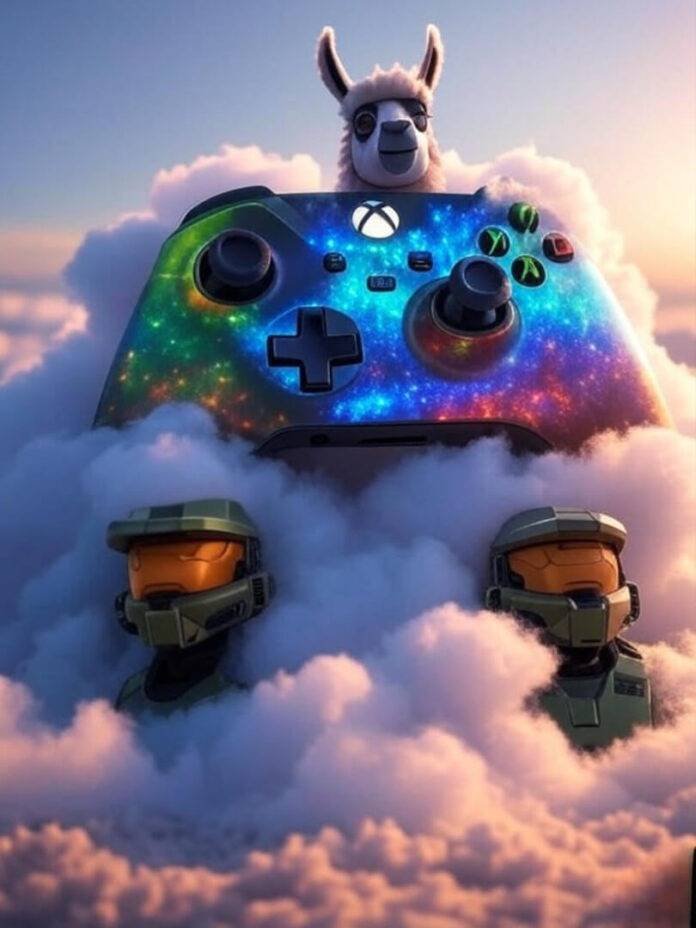 Glowing Xbox controller in cloud, llama, Master Chief Glowing Xbox controller in cloud, llama, Master Chief
