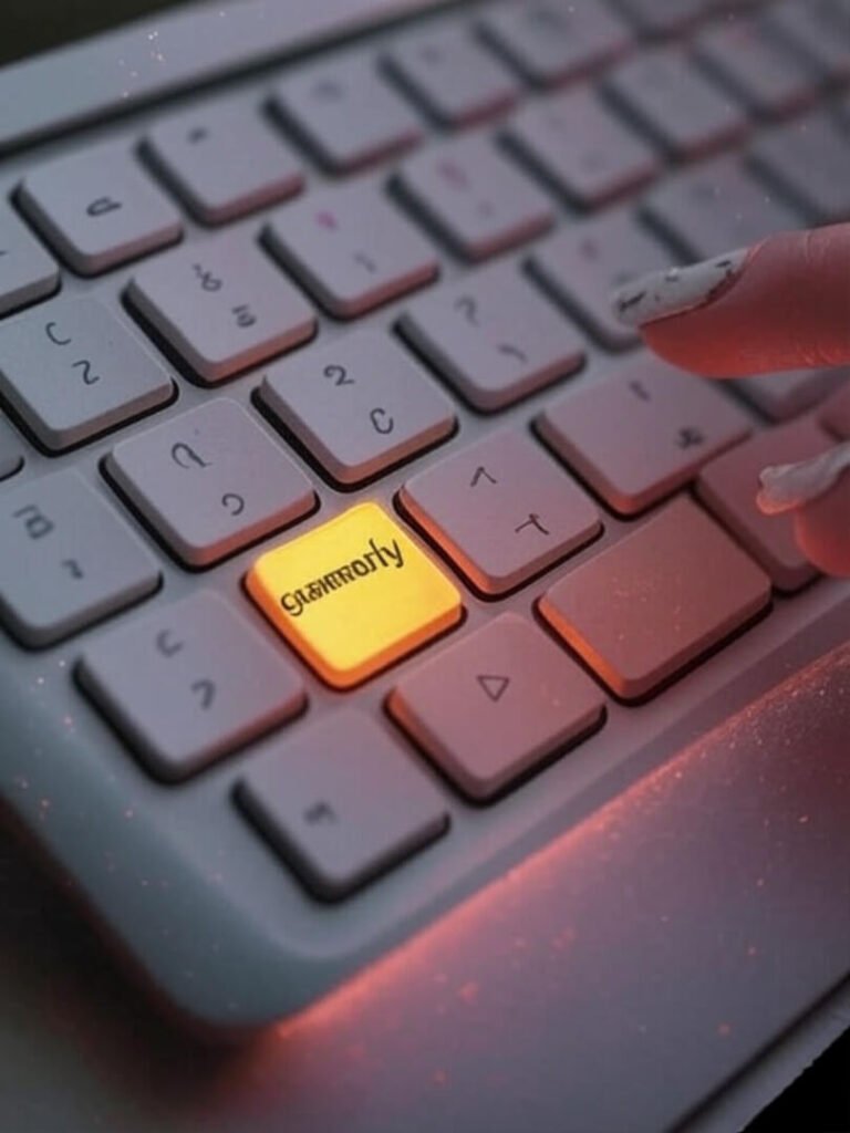 Blurry keyboard, Grammarly, chipped nails, glitchy sparkles