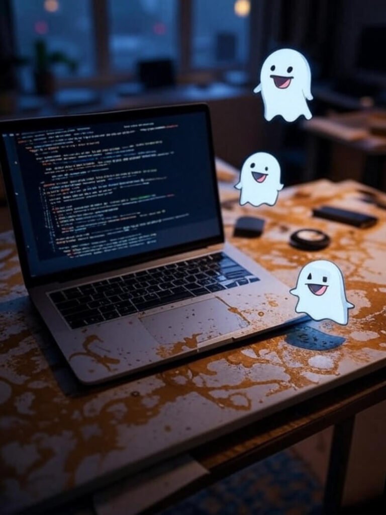 Messy Desk, Glitchy AI, Ghostly Errors