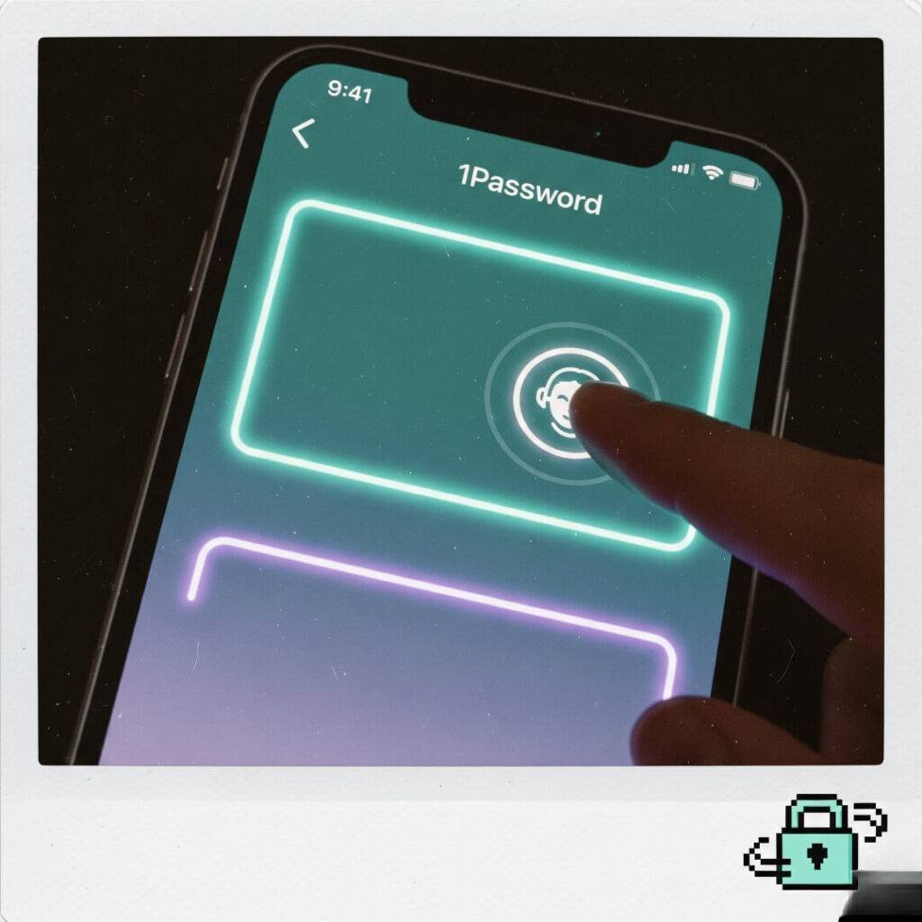 A wonky-angle shot of an iPhone with 1Password