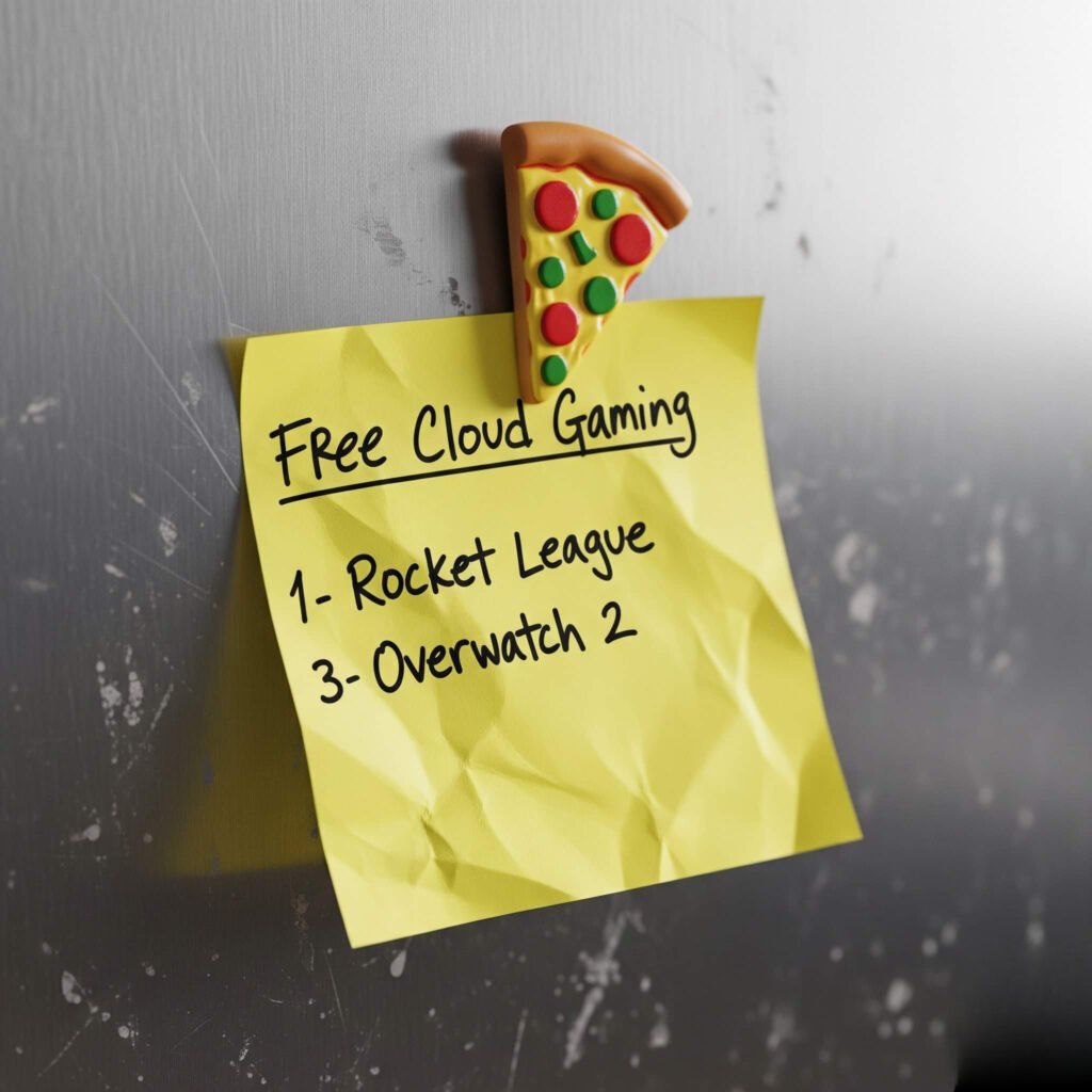 Fridge with sticky note of Xbox Cloud Gaming games.