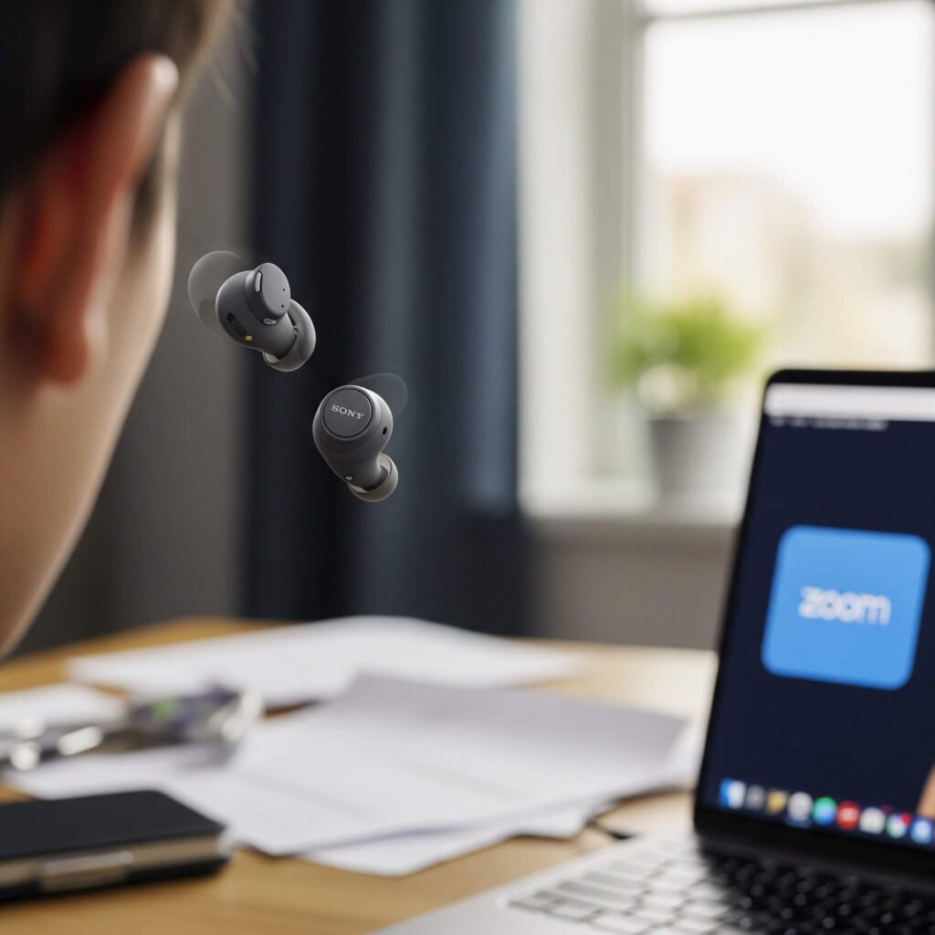 Sony earbuds falling during Zoom call.