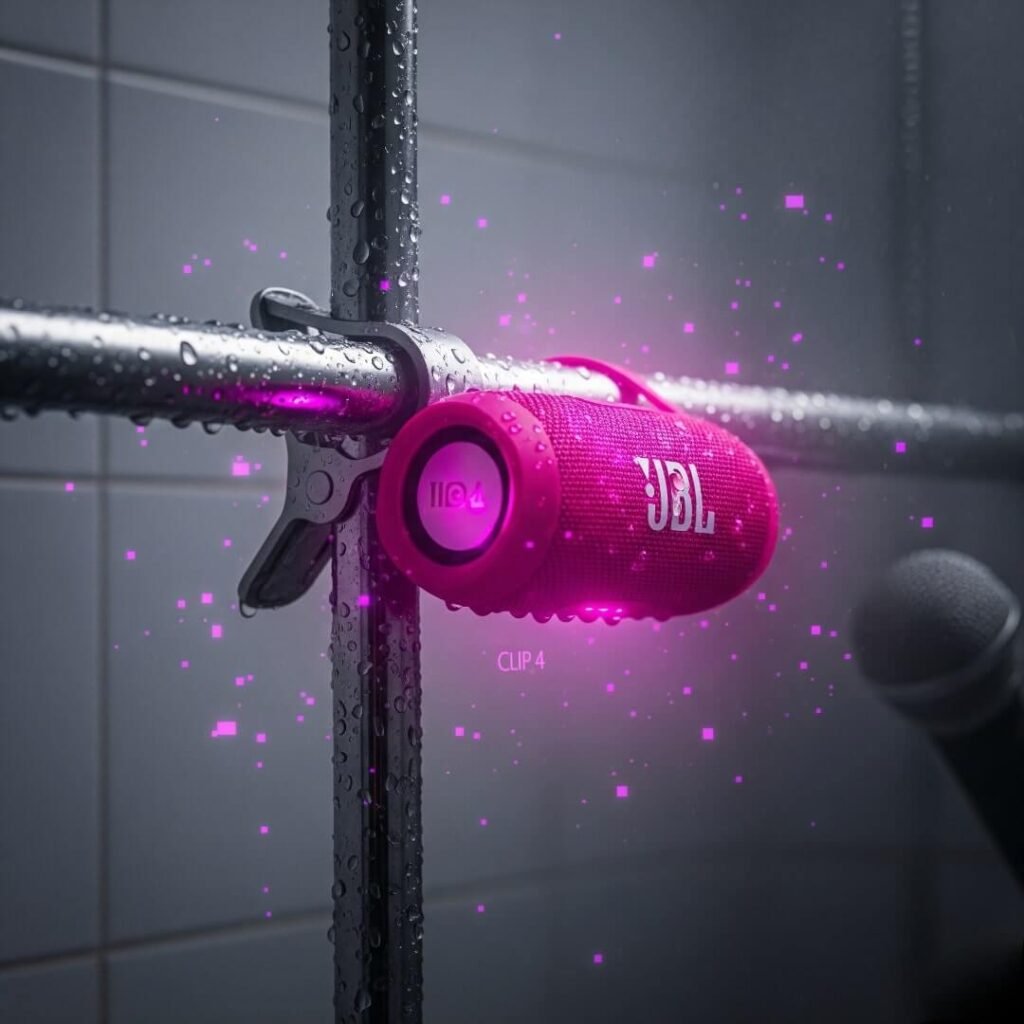 My JBL Clip 4: Steamy Bathroom Chaos and Retro-Futuristic Beats