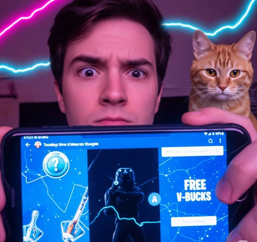 Skeptical selfie with free V-Bucks website,