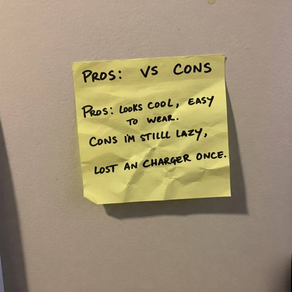 Smart ring pros and cons on fridge note.