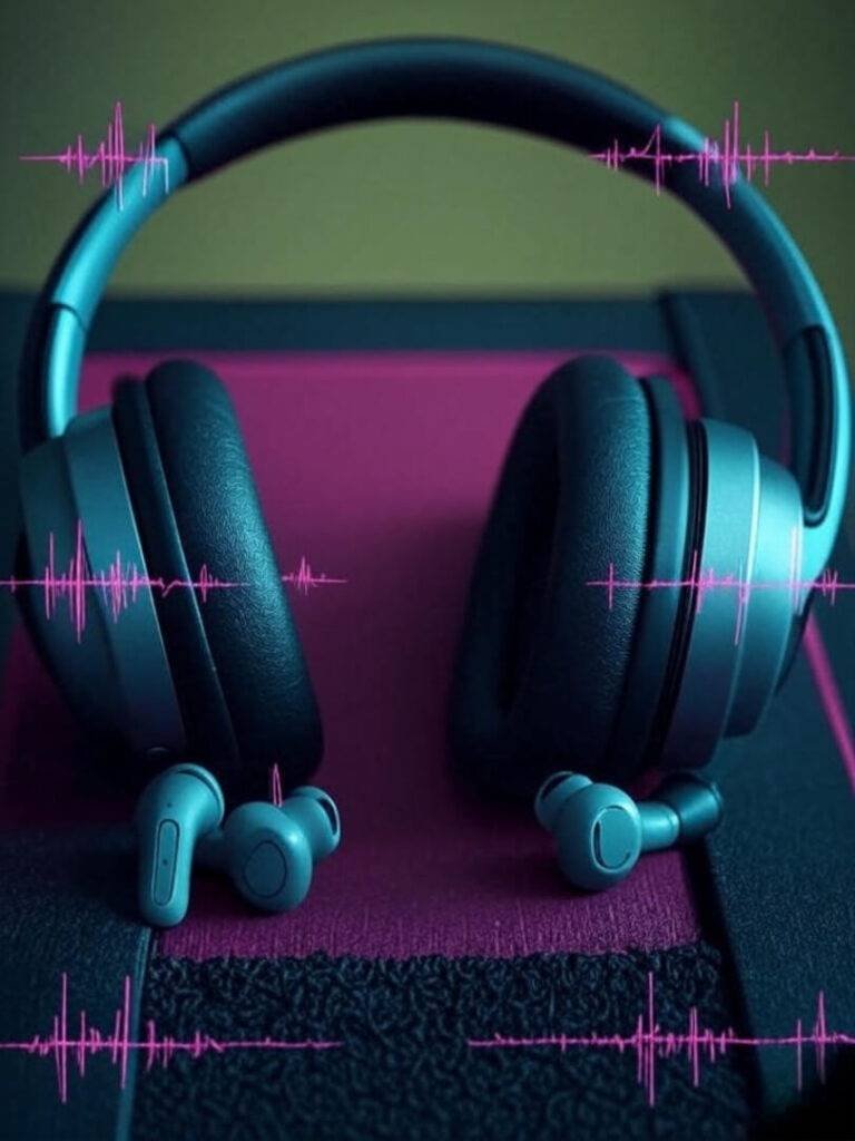 Treadmill view of sweatproof headphones pumping tunes