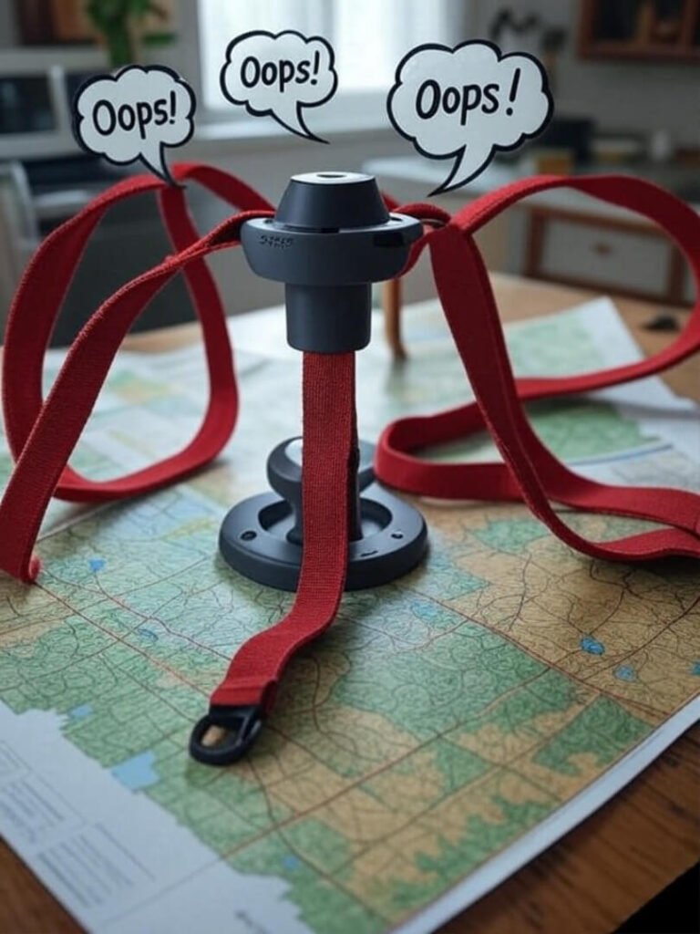 Unboxed head mount on messy coffee-stained map table
