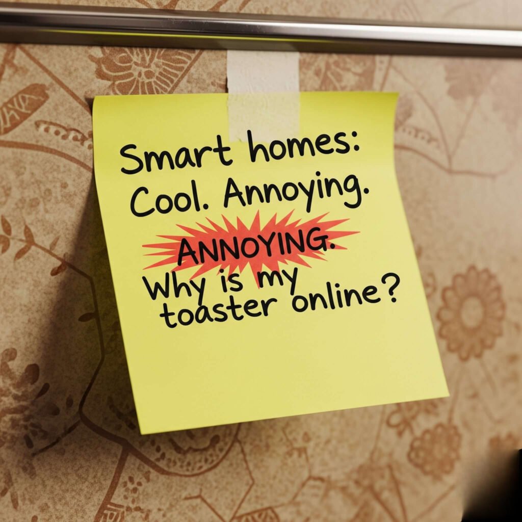 Fridge sticky note with "Smart homes