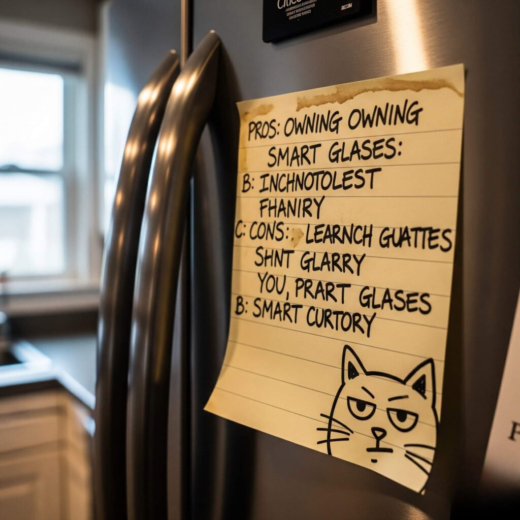 Coffee-stained sticky note with smart glasses