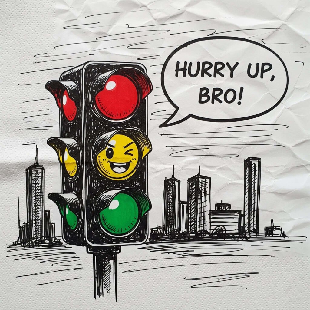 Winking Traffic Light Sketch - Commute Frustration