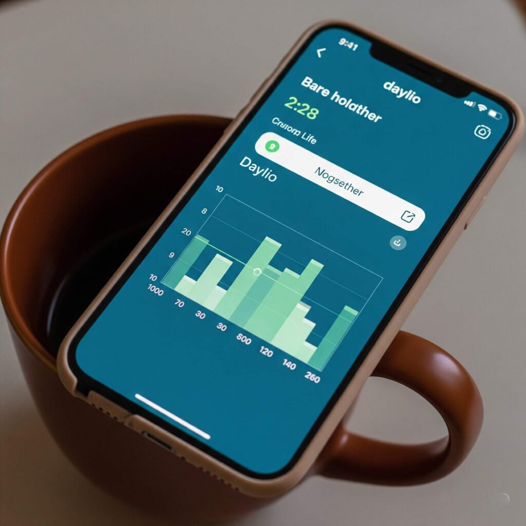 Daylio mood chart with coffee mug.