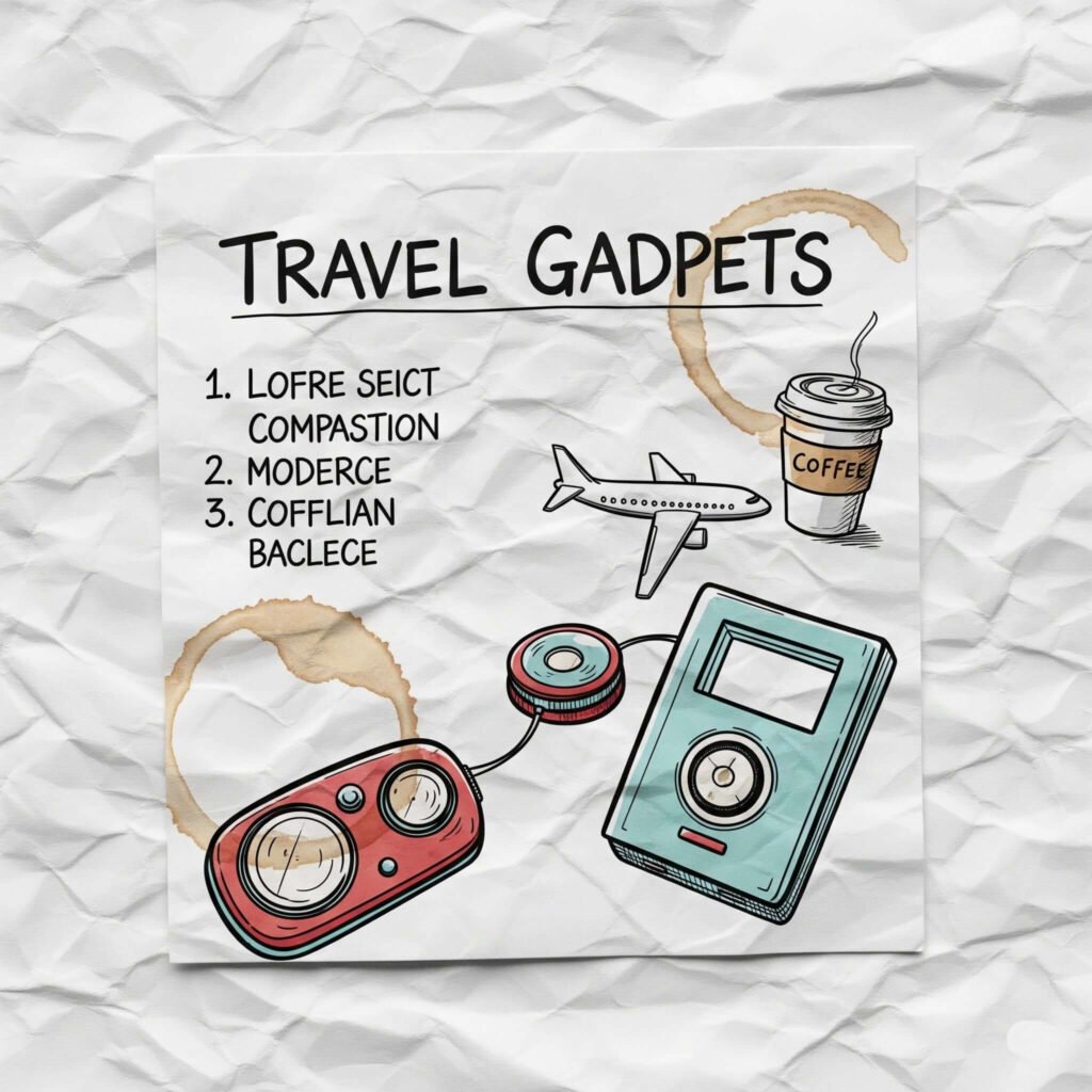 Hand-drawn travel gadget list