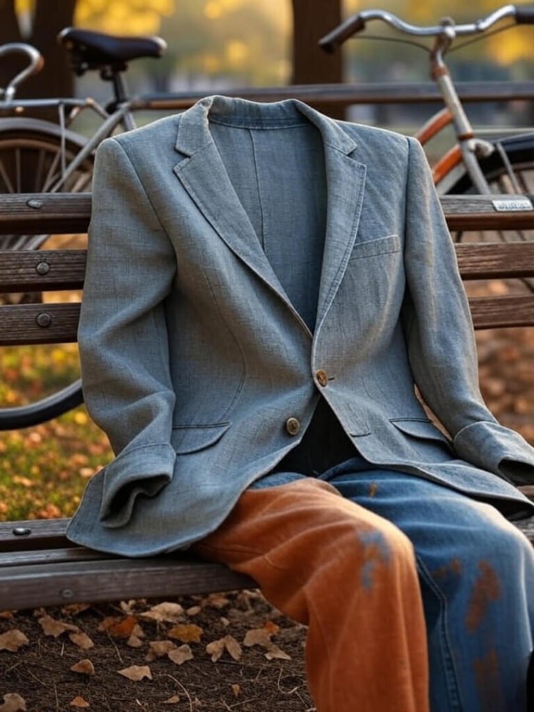 Crumpled blazer, wonky bike, Philly smart casual mess