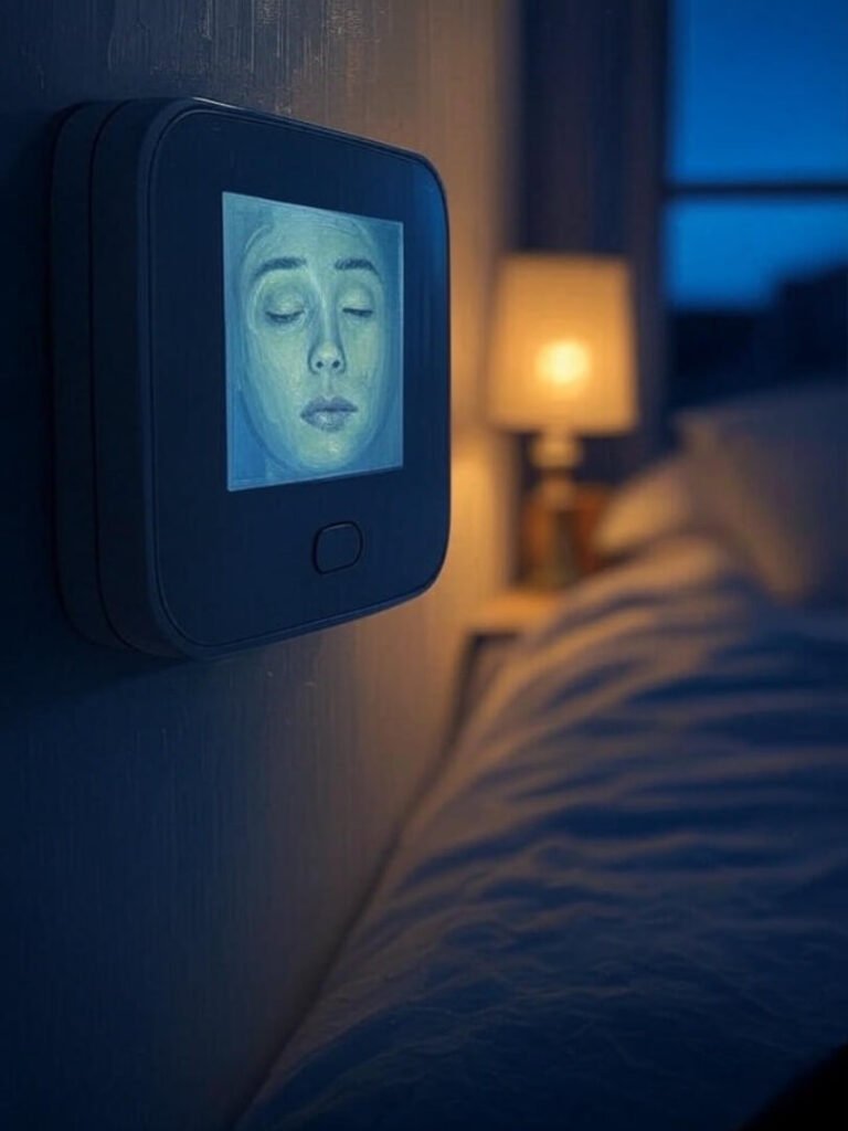 Crooked thermostat with sleepy reflection, surreal painting style