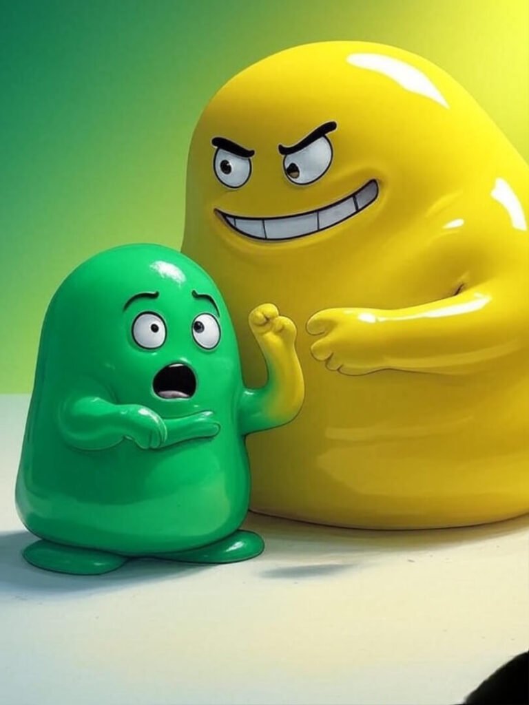 Green blob eaten by yellow giant, absurd fun
