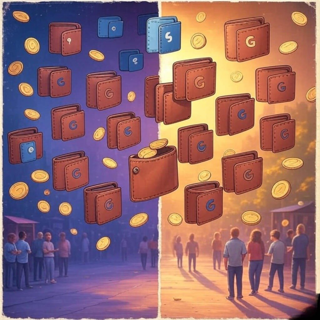 Bittersweet split-screen of free vs paid Google AI