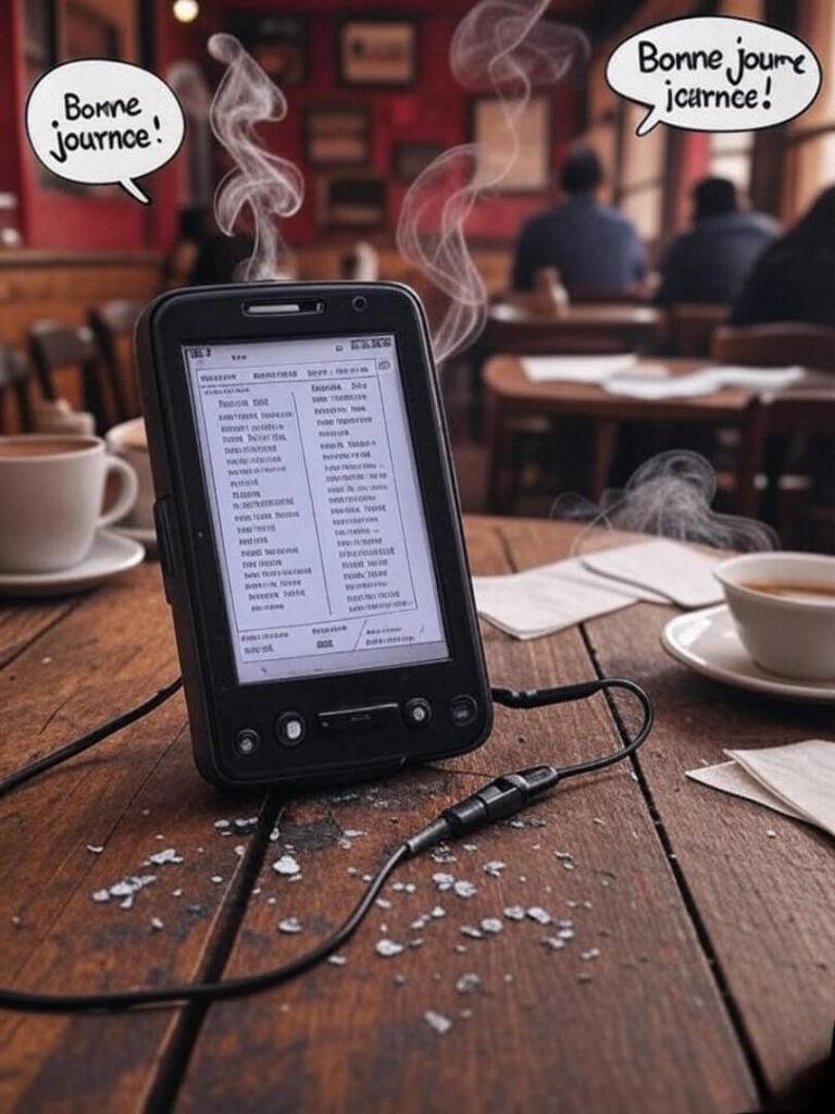 Funny translation gadget mess at vintage cafe