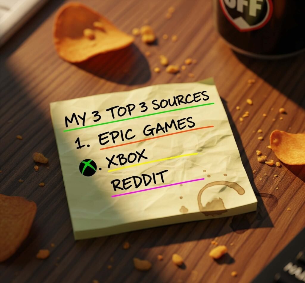 Crumpled sticky note with Fortnite code sources.