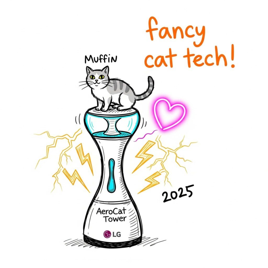 Shaky sketch of a cat on a smart tower with