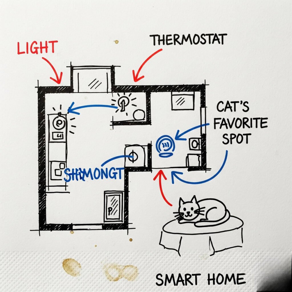 Hand-drawn smart home layout sketch