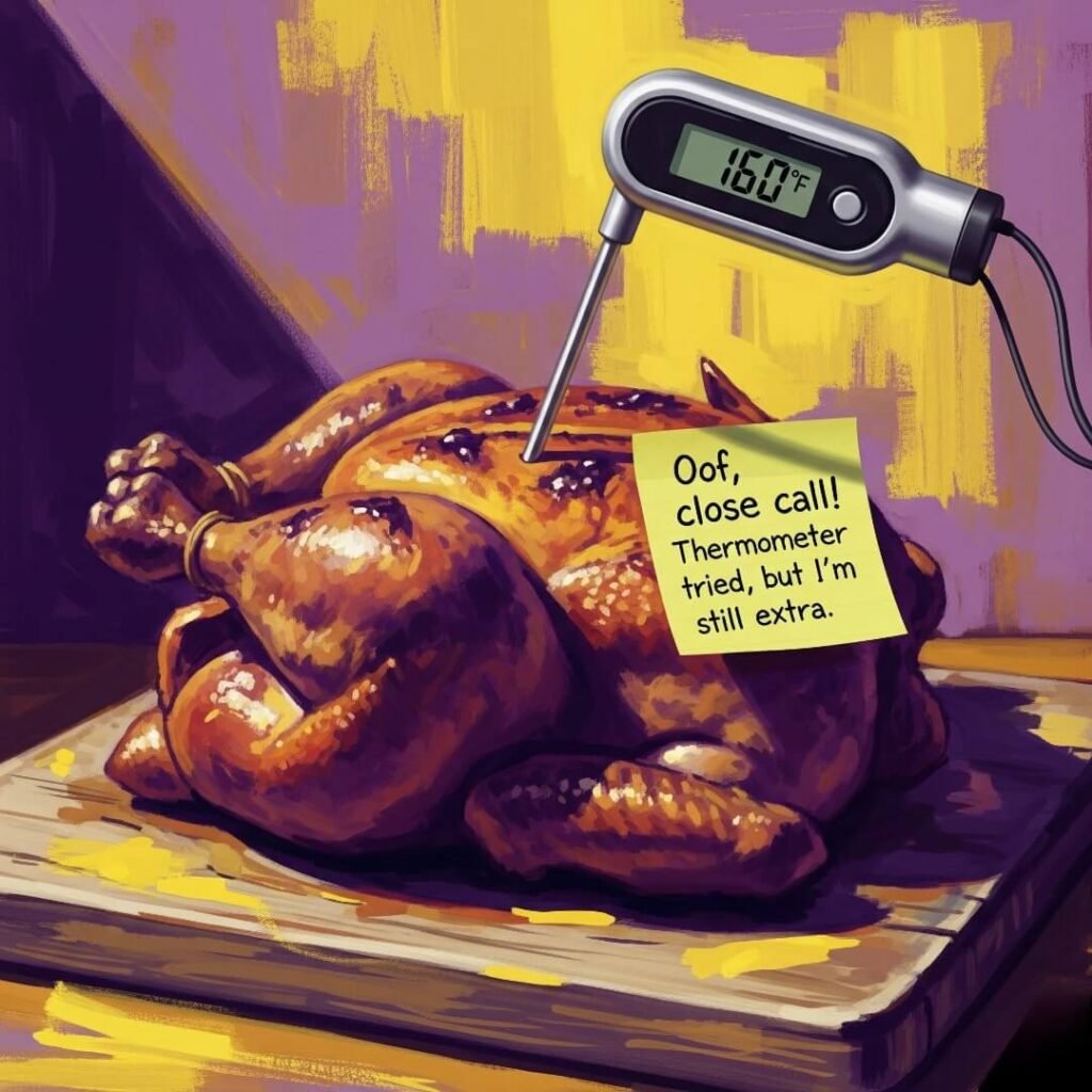 Quirky Kitchen Still Life: Charred Chicken & Digital Thermometer