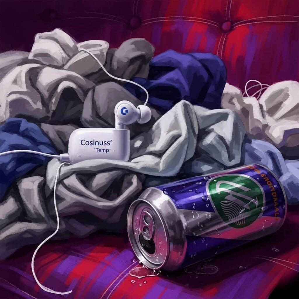 Laundry and a Smudged Energy Drink with a Cosinuss° °Temp Earbud