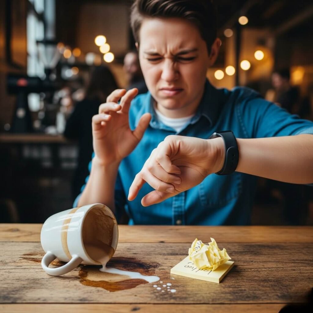 Coffee Shop Chaos: Smartwatch and a Spilled Latte