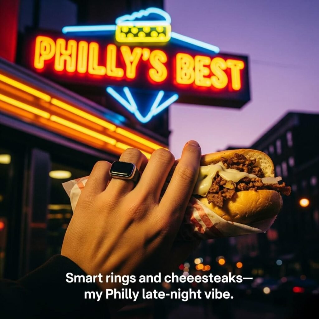 Philly Cheesesteak and Smart Ring at Night