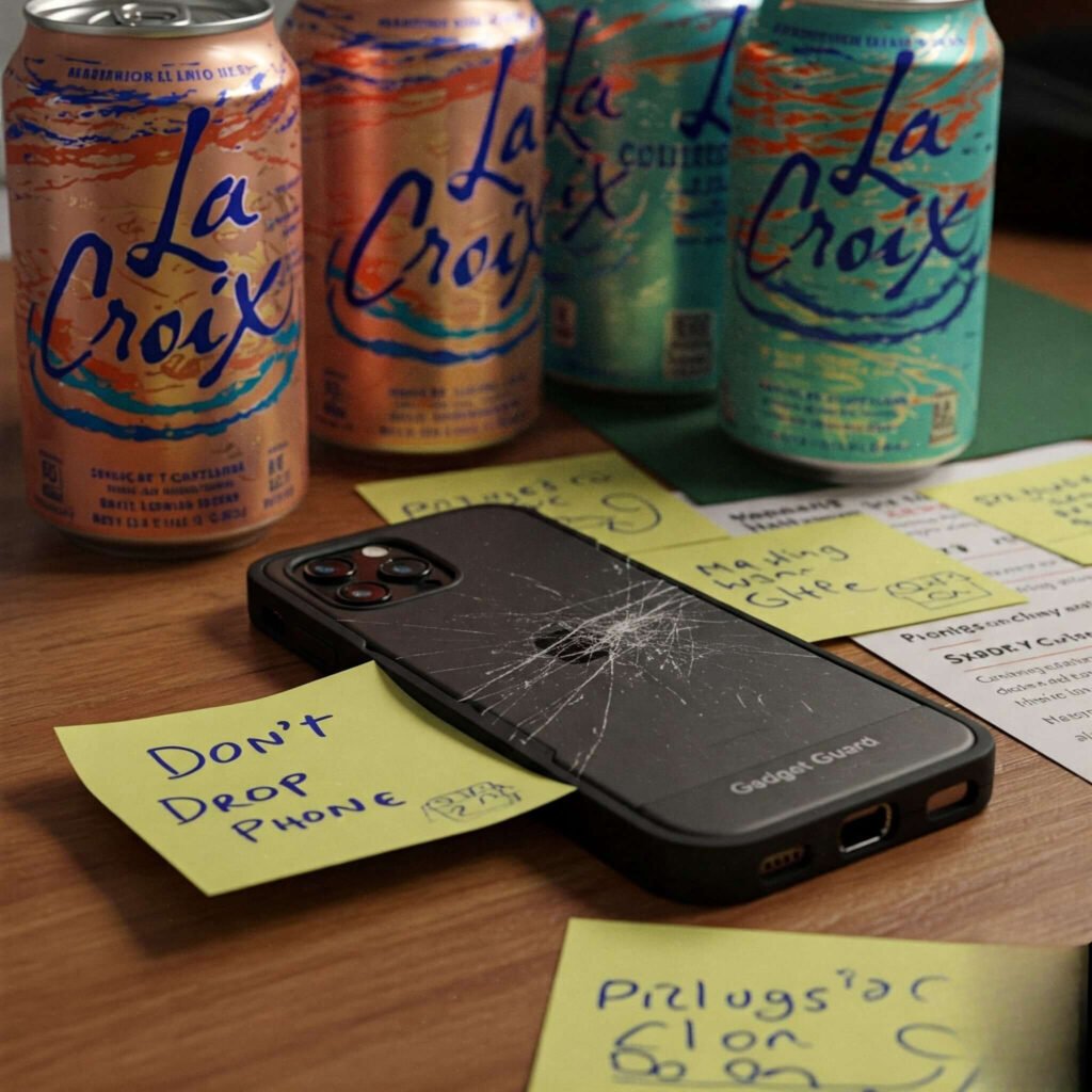 Scratched Gadget Guard on Cluttered Desk