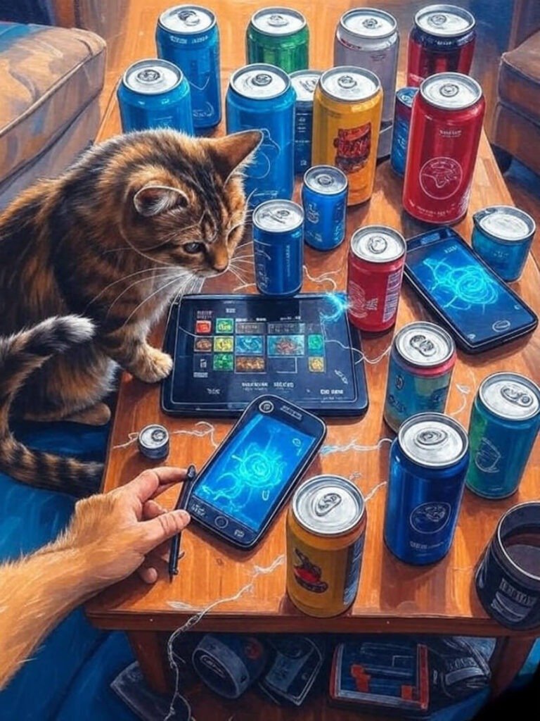 Cat swats stylus, cans, strategy game chaos