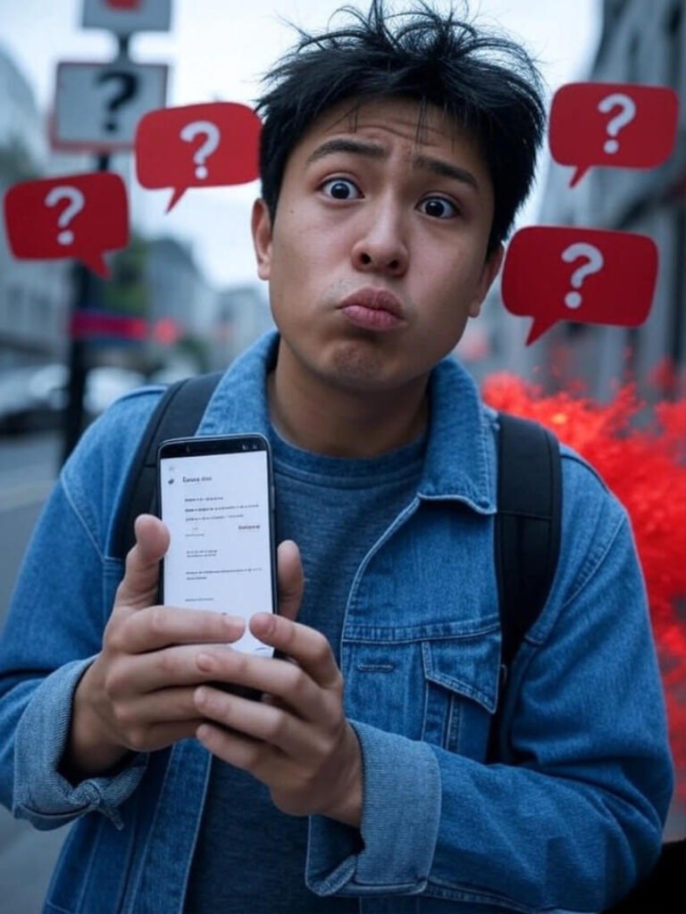 Confused selfie with Google AI errors, street signs