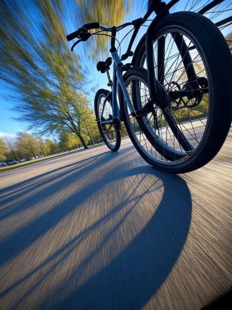 Inverted bike POV with swirling arrows in park