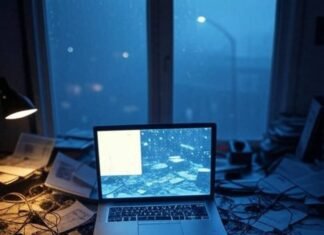 Free AI Tools for Video Generation Chaotic desk with glowing AI video in rainy Seattle