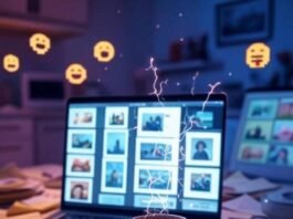 Free AI Tools for Preparing Presentations Messy desk, spilled coffee, AI slides, neon sparks