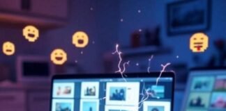 Free AI Tools for Preparing Presentations Messy desk, spilled coffee, AI slides, neon sparks